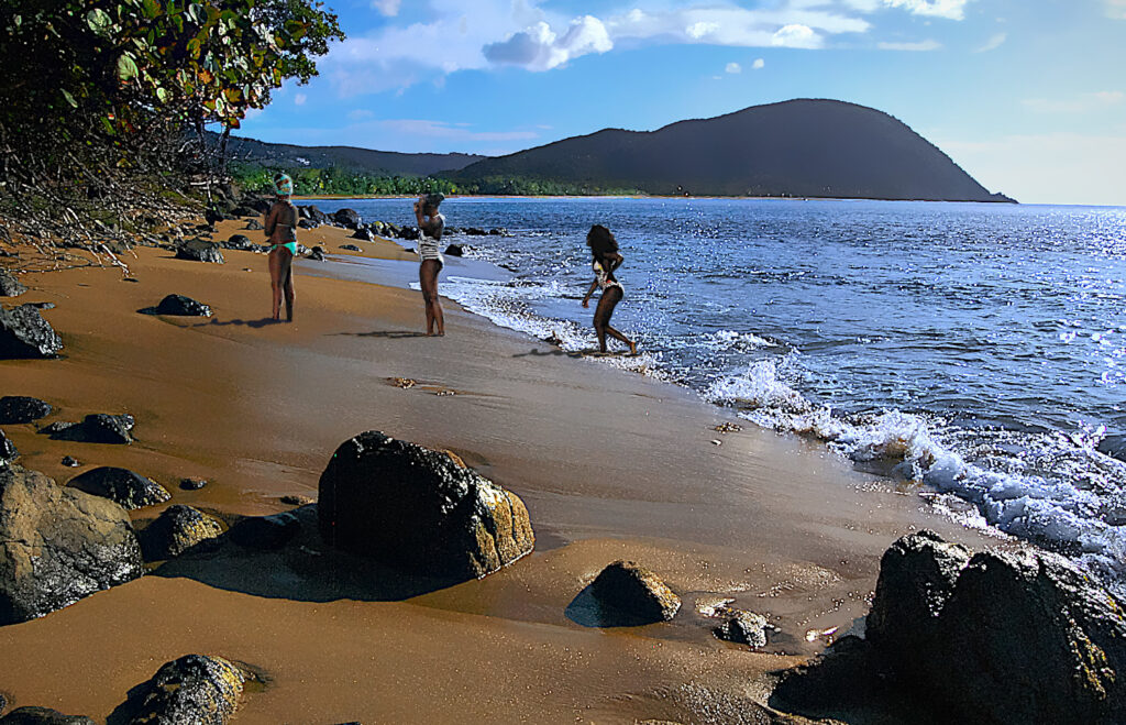 Guadeloupéennes en maillot de bain sur une plage en Guadeloupe