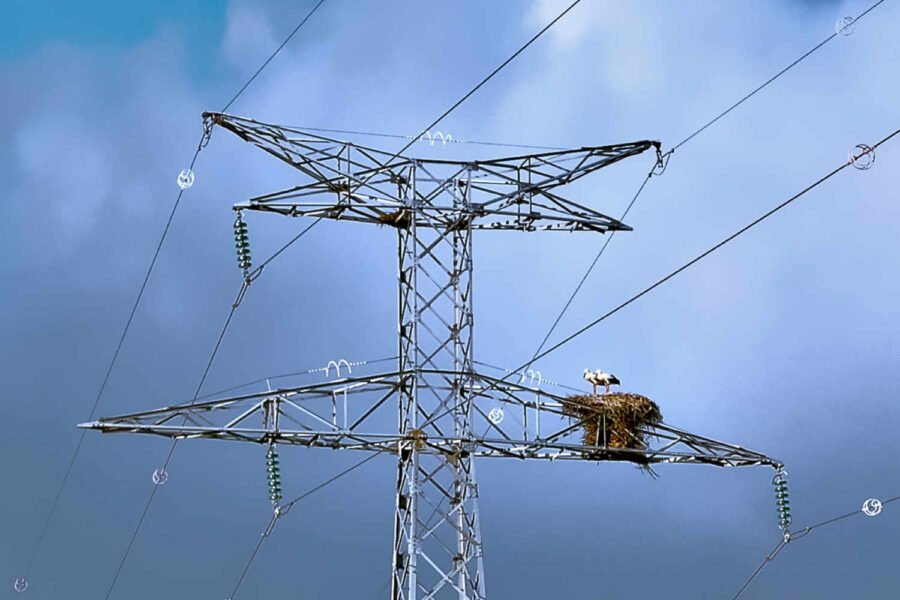 Nid d'hirondelles sur un pylône électrique