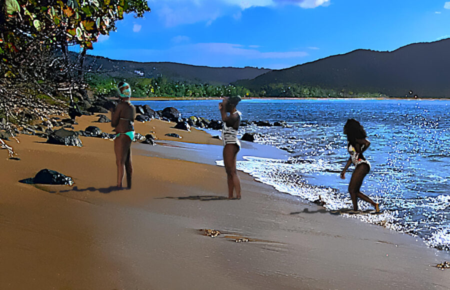 Baigneuses guadeloupéennes sur la plage